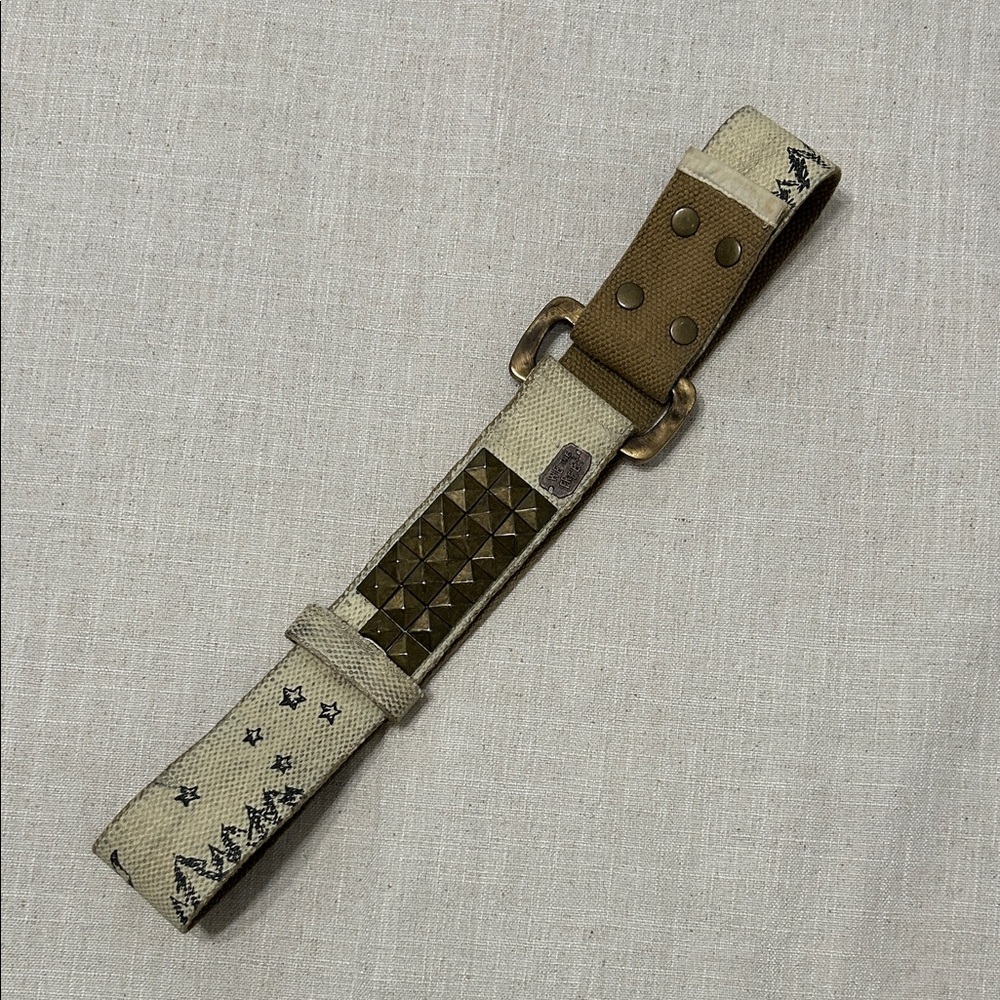 Free People We the Free Belt Studded Canvas Mountain Design and Large Buckle